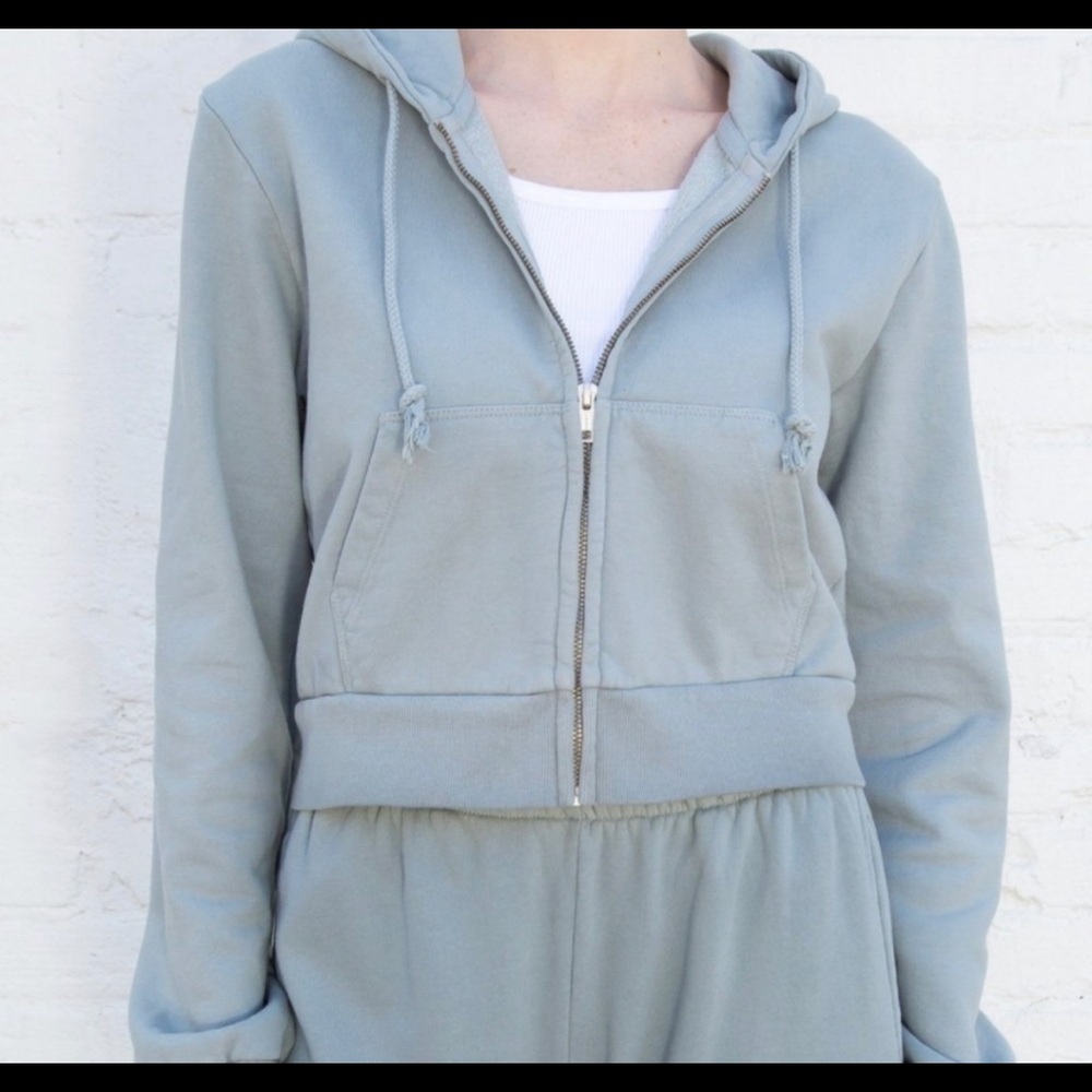 Brandy Melville sage green cropped zip up hoodie